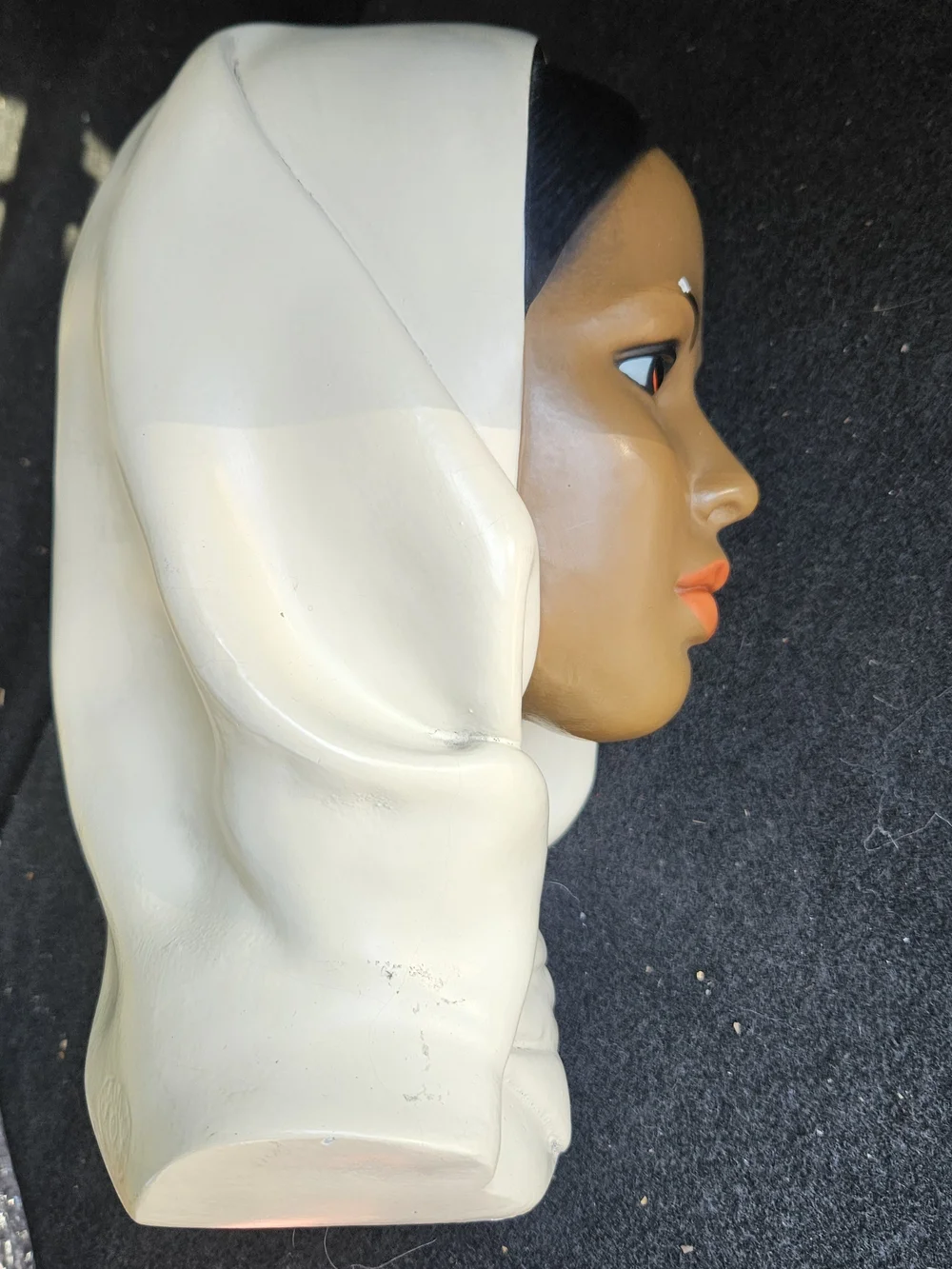 Marwal Chalkware Vintage 1950s Woman Bust in Cream and Brown